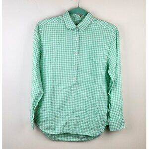 Southern Tide 100% Linen Gingham Plaid Popover Tunic Top Green White sz S